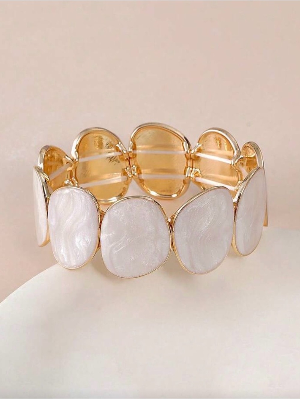 Gold-Tone Stretch Bracelet with White Mother-of-Pearl Discs